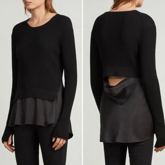 All Saints Black Layered Crew Neck Sweater - Picture 1 of 10
